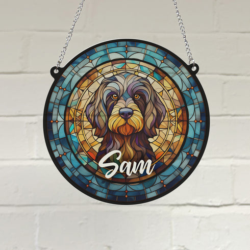 Cockapoo Black Personalised Stained Glass Effect Suncatcher
